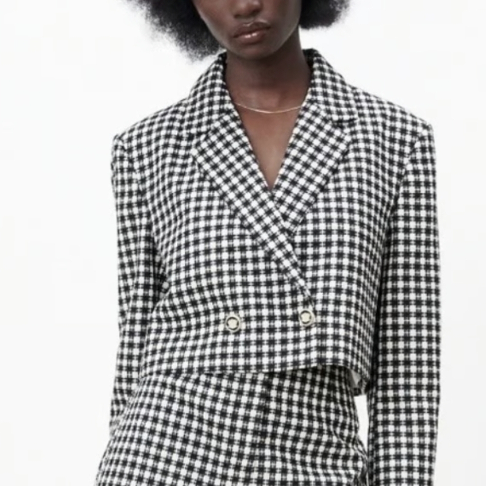 Black and White Plaid Blazer Nwot Zara